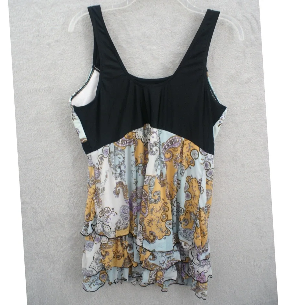 Boho Paisley Tiered Ruffle Swim Dress Tankini Top Multi Color XL